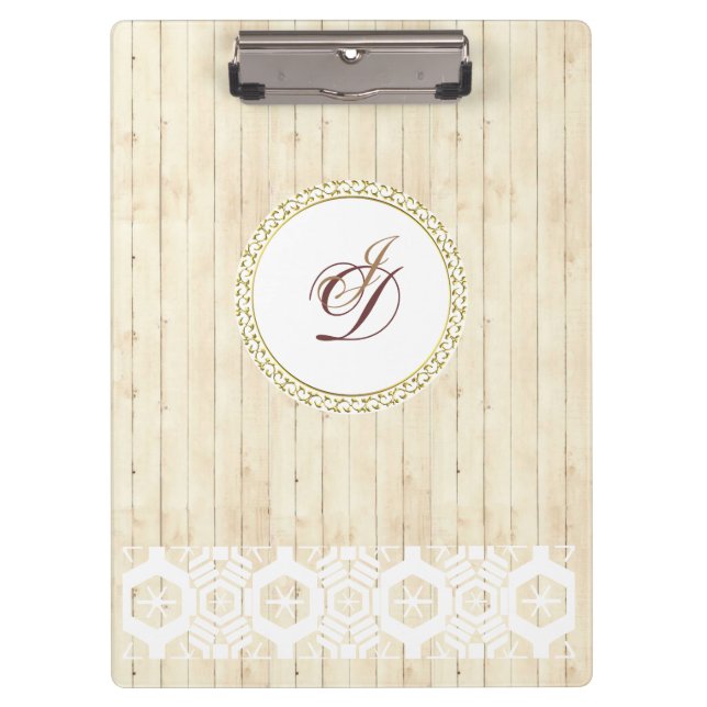 Modern Monogram Antique Pattern  Vintage Wood Clipboard (Front)