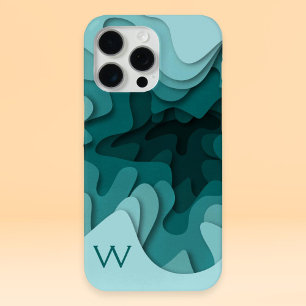 Modern Monogram Aqua Turquoise Abstract Painting iPhone 15 Pro Max Case