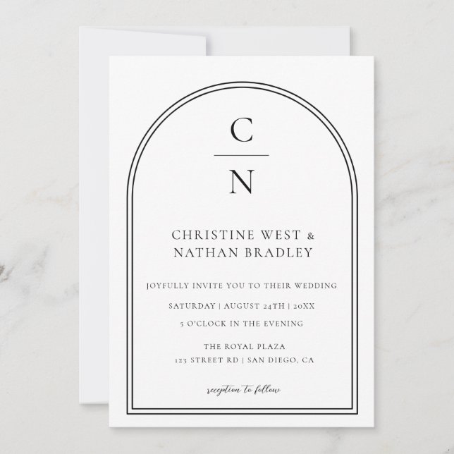 Modern Monogram Arch Wedding Invitation (Front)