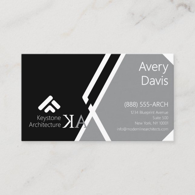 Modern Monogram Architect Bold Black & Grey Business Card (Front)