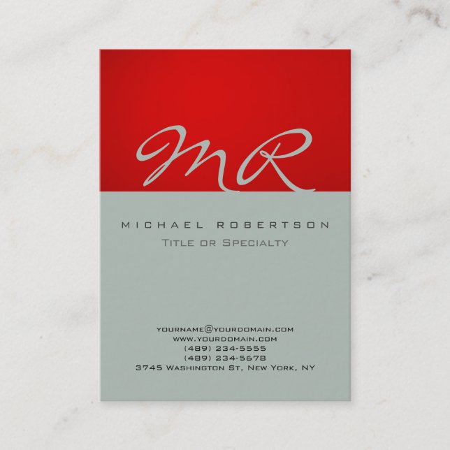 Modern Monogram Ash Grey Red Business Card (Front)