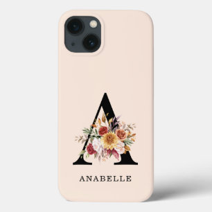 Modern Monogram Autumn  Fall Watercolor Florals  iPhone 13 Case