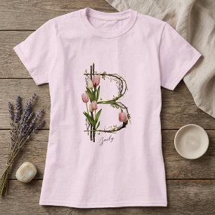 Modern Monogram B: Tulips, Bark & Vines T-Shirt
