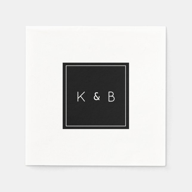 Modern Monogram B/W Cocktail Napkin (Front)