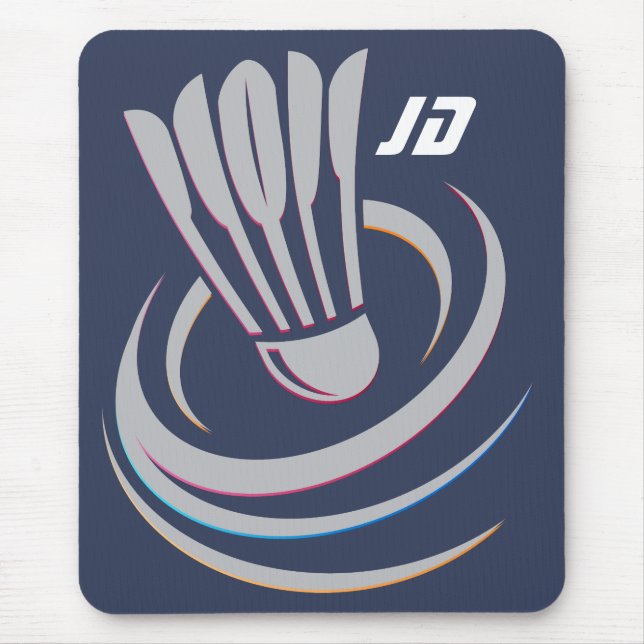 Modern Monogram Badminton Shuttlecock Mouse Mat (Front)