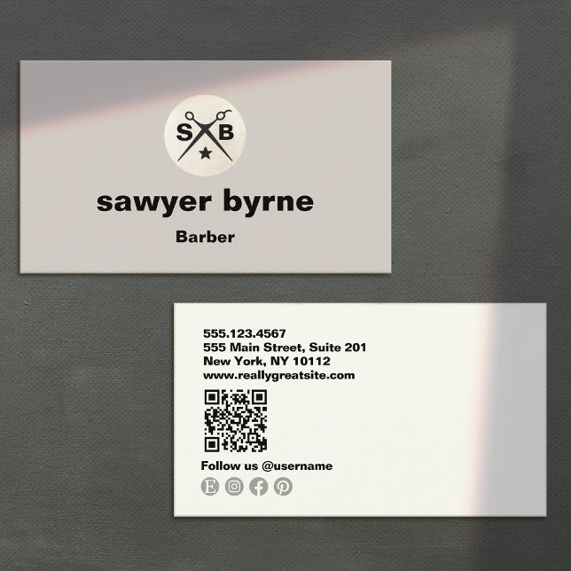 Modern Monogram Barber Scissors Grey Business Card (Creator Uploaded)