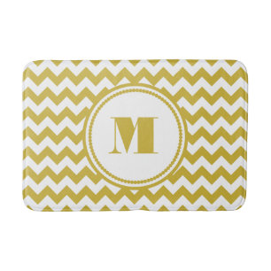 Modern Monogram Beige Chevron Stripes Bath Mat