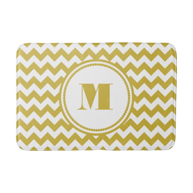 Modern Monogram Beige Chevron Stripes Bath Mat (Front)