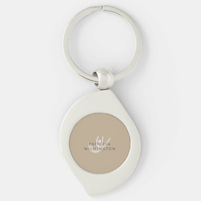 Modern Monogram Beige Grey Simple Elegant Name Key Ring (Front)