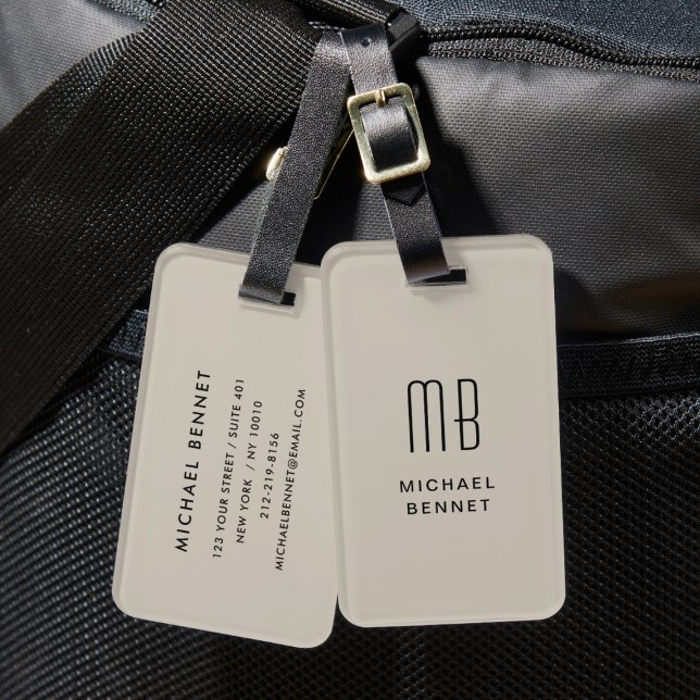 Modern Monogram Beige Taupe Luggage Tag (Modern Monogram Beige Taupe Luggage Tag)