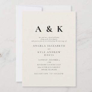 Modern Monogram Beige Wedding Invitation