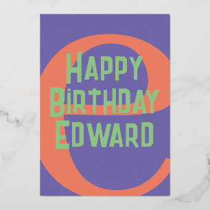 Modern Monogram Birthday Card – Purple, Coral &