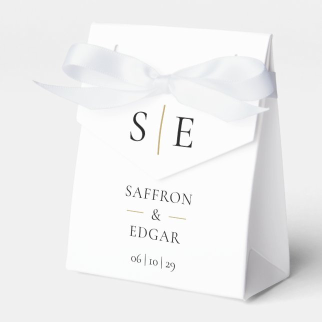Modern Monogram Black And Gold Wedding Favour Box (Front Side)