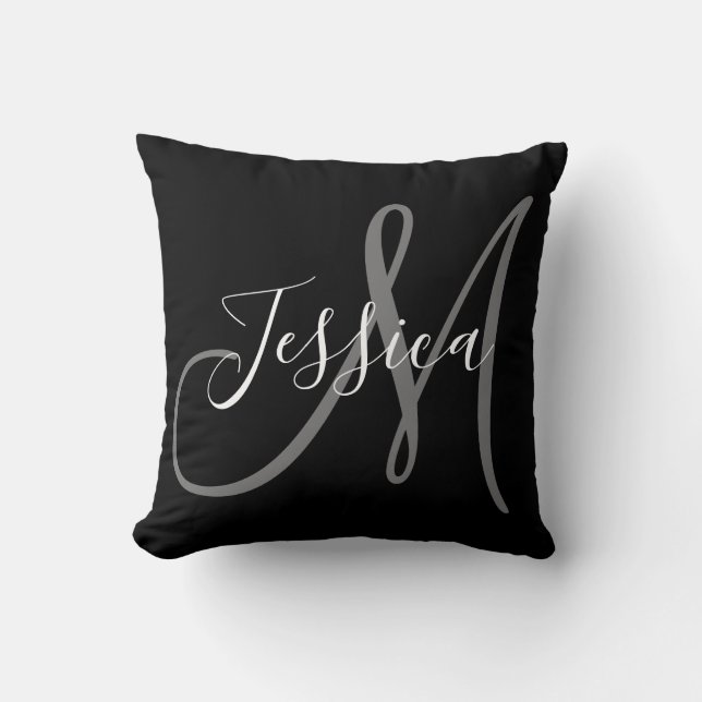 Modern Monogram Black and Gray Cushion (Front)