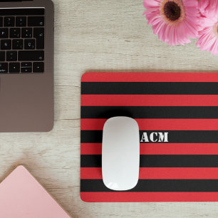 Modern Monogram Black and Red Stripes Mouse Mat