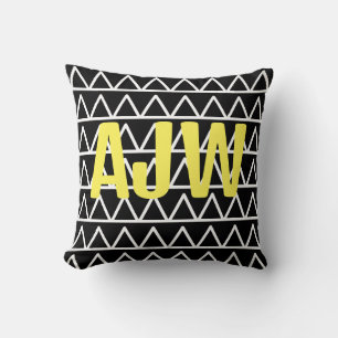 Modern Monogram Black and White Geometric Cushion