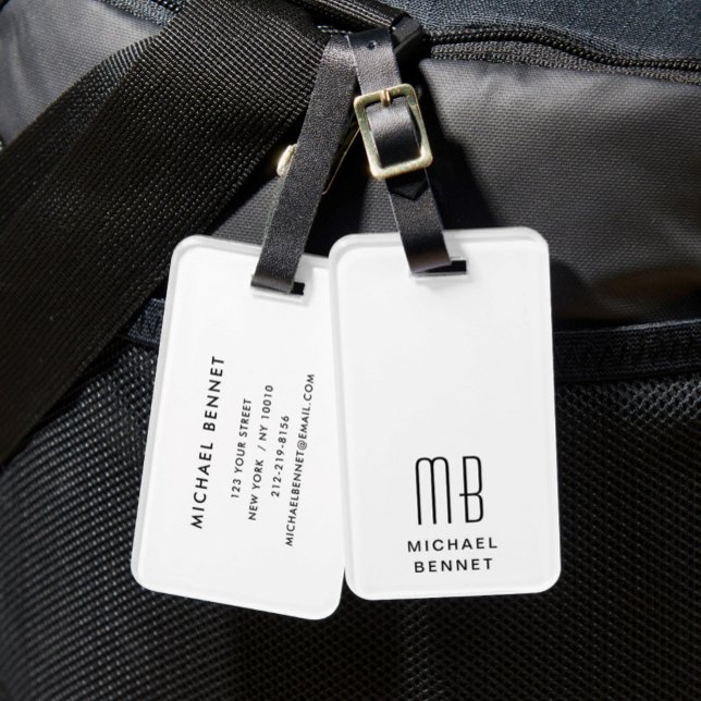 Modern Monogram Black And White Luggage Tag (Modern Monogram Black And White Luggage Tag)
