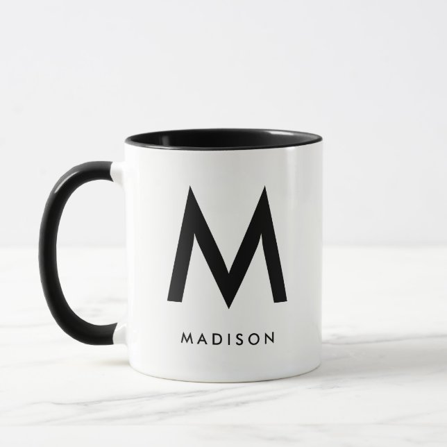 Modern Monogram | Black and White Mug (Left)