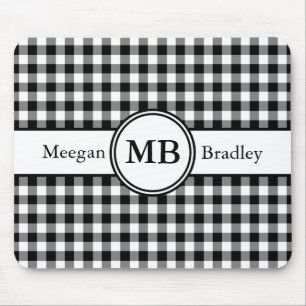 Modern Monogram Black And White Pattern Mouse Mat