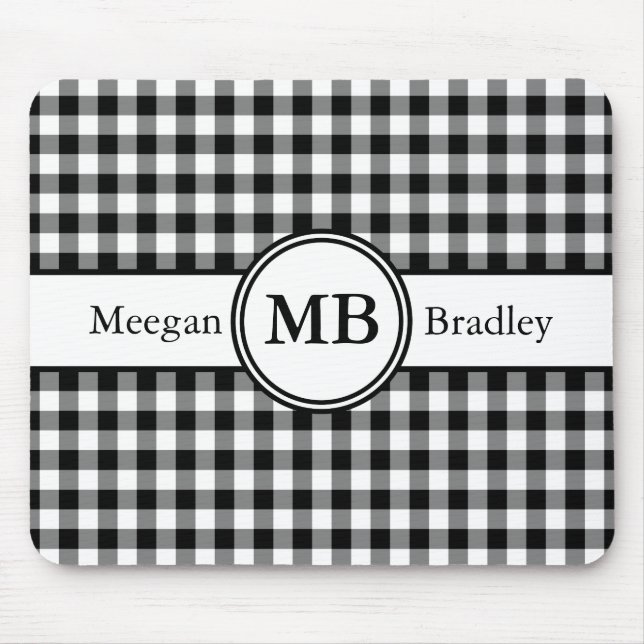 Modern Monogram Black And White Pattern Mouse Mat (Front)