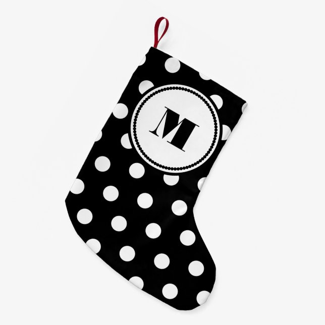 Modern Monogram Black And White Pattern Small Christmas Stocking (Front (Hanging))