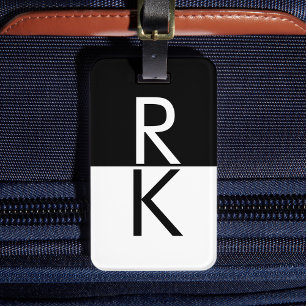 Modern Monogram Black and White Personalised Luggage Tag