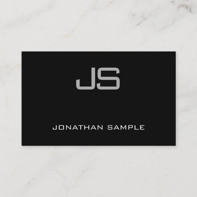 Modern Monogram Black And White Plain Artistic Business Card (Front)