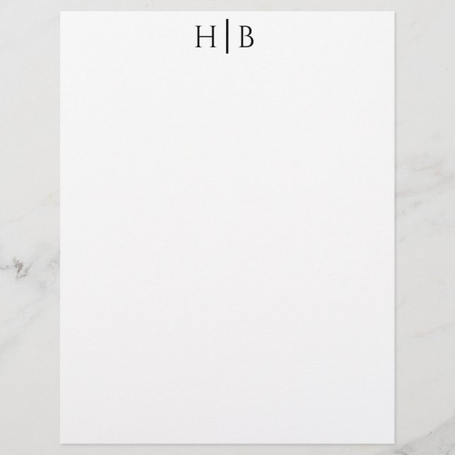 Modern Monogram Black and White Stationery Custom Letterhead (Front)