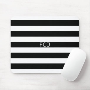 Modern Monogram Black and White Stripes Mouse Mat
