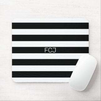 Modern Monogram Black and White Stripes Mouse Mat