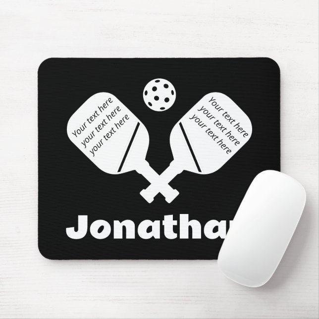 Modern monogram black and white trendy Pickleball Mouse Mat (With Mouse)