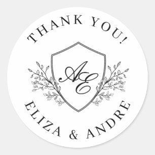 Modern  Monogram Black and White Wedding Classic Round Sticker