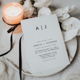 Modern Monogram Black And White Wedding Invitation