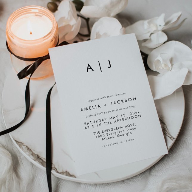 Modern Monogram Black And White Wedding Invitation (Creator Uploaded)