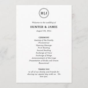 Modern Monogram Black and White Wedding Program Programme