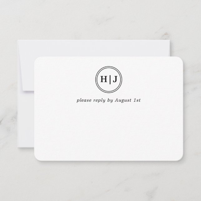 Modern Monogram Black and White Wedding RSVP Card (Front)