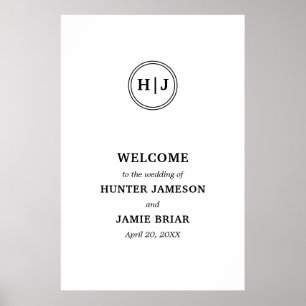 Modern Monogram Black and White Wedding Welcome Poster