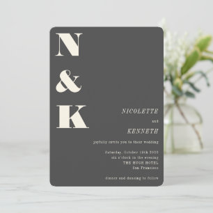 Modern Monogram Black Bold Elegant Wedding Invitation