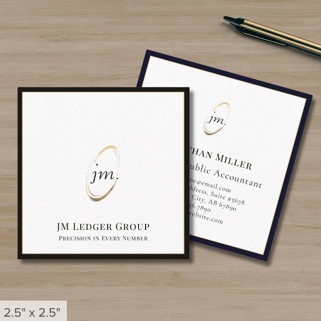 Modern Monogram Black Border Square Business Card (Creator Uploaded)