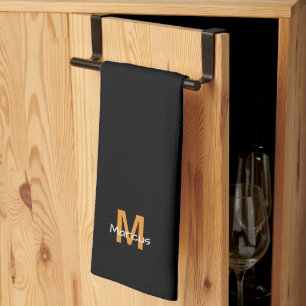 Modern Monogram Black Chic Tea Towel