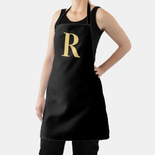 Modern Monogram Black Gold Apron