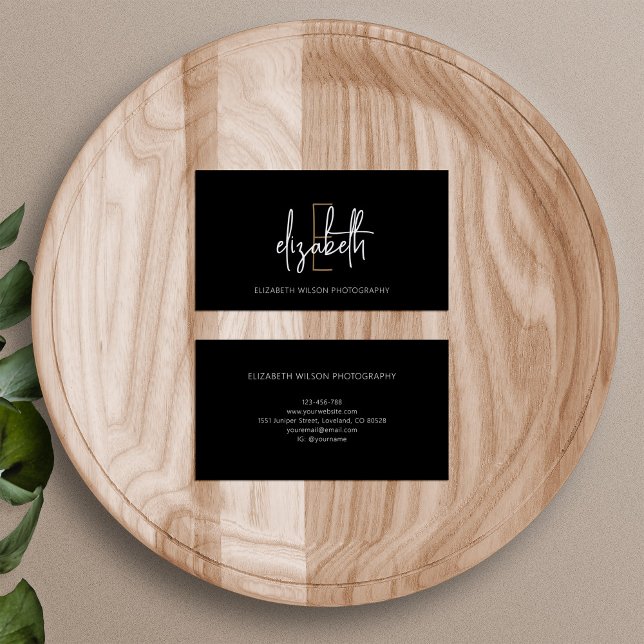 Modern Monogram Black Gold Business Card (Creator Uploaded)
