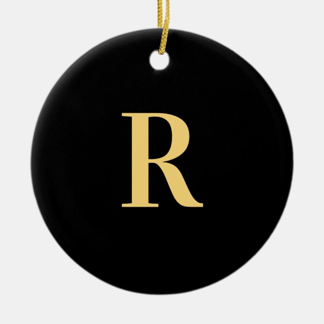 Modern Monogram Black Gold Ceramic Tree Decoration (Front)
