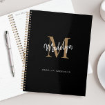 Modern Monogram Black Gold Elegant Script Name Planner<br><div class="desc">Modern Monogram Black Gold Elegant Script Name Planner. Easily personalise this modern elegant planner with your custom monogram and name.</div>