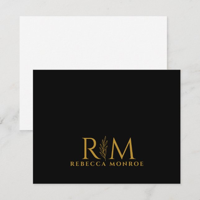 Modern Monogram Black Gold Name Card (Front/Back)