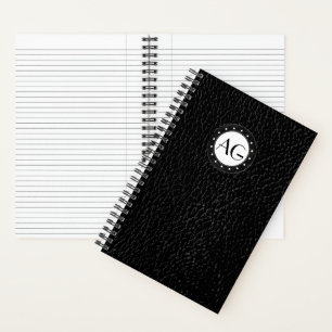 Modern Monogram Black Leather Spiral Notebook