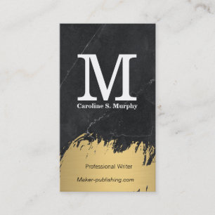 Modern Monogram   Black Marble   Gold Brushed Business Card