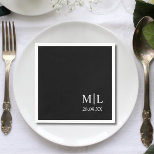 Modern Monogram Black Minimalist Custom Wedding Napkin