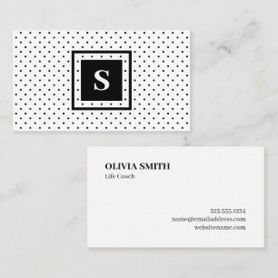 Modern Monogram Black on White Polka Dot Pattern Business Card