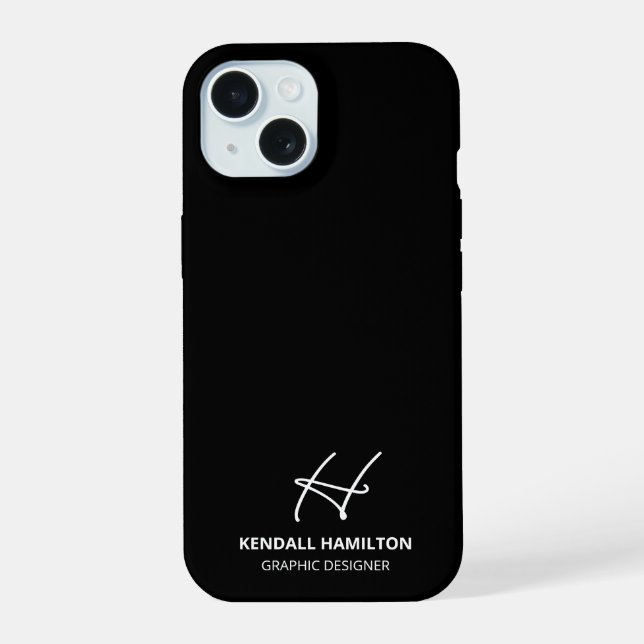 Modern Monogram Black Professional Chic iPhone 15 Case (Back)